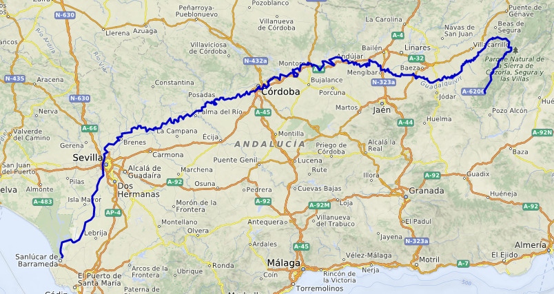 Guadalquivir river map by OpenStreetMap